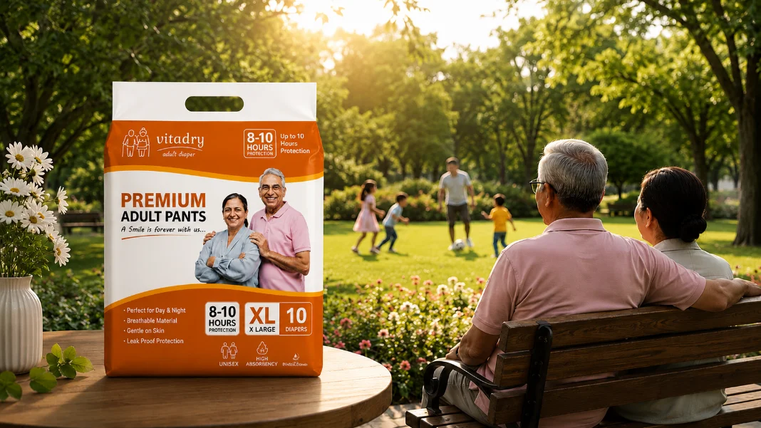 Vitadry premium adult diaper pant pack with elderly couple